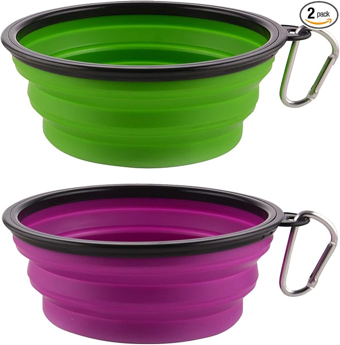 Large Collapsible Dog Bowls, 2 Pack, 34oz, Purple+Green
