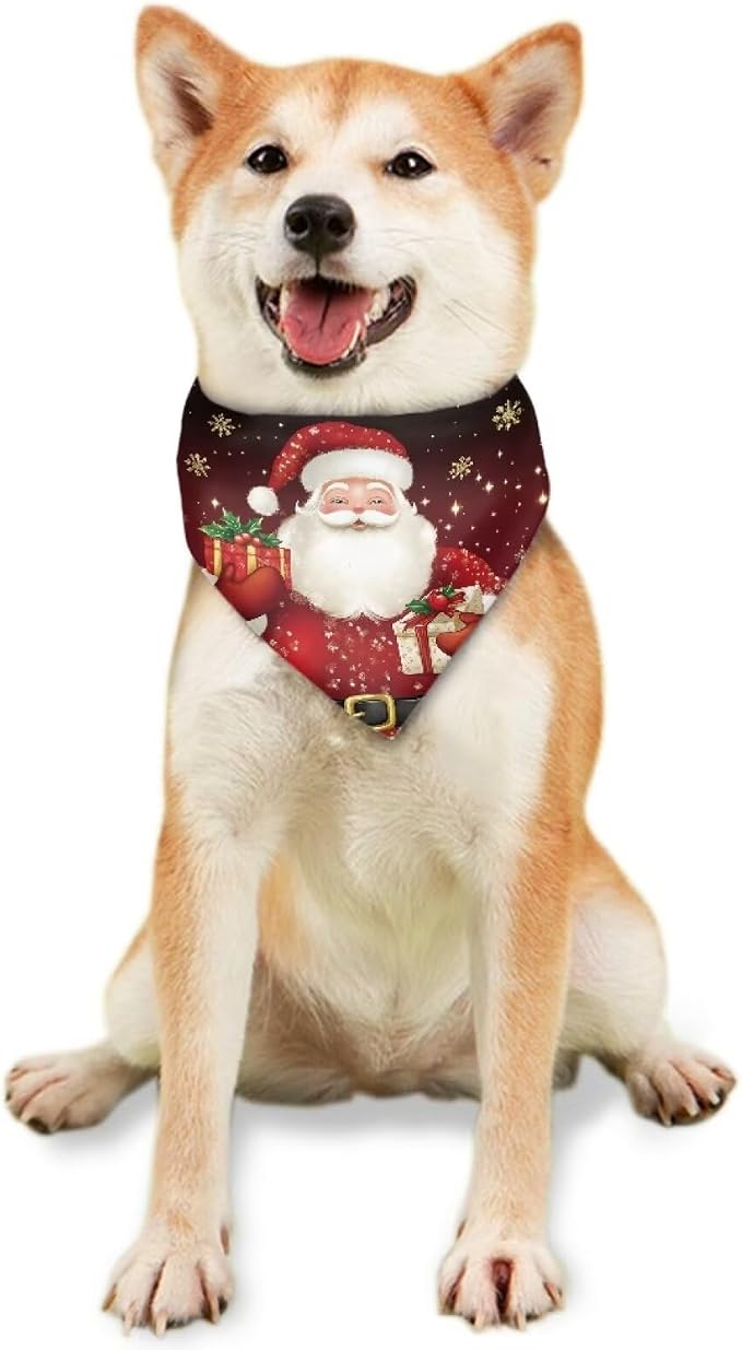 Jeiento Christmas Dog Bandana Santa Claus Pet Scarf Lightweight Adjustable Triangle Bibs for Medium, Medium, Polyester, Santa Claus