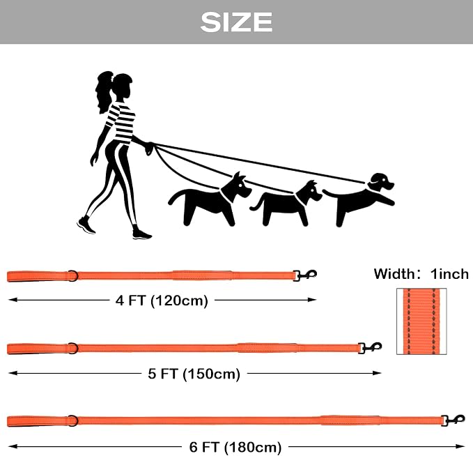 Joytale Dog Leash for Large Dogs that Pull, Double Handle, 5FT, Orange | Traffic Handle for Control, Padded Handle Reduces Hand Strain, Reflective Stitching for Night Safety, Strong Nylon Webbing