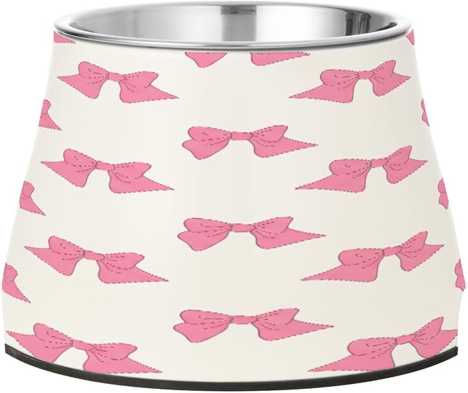 Blueangle Elevated Dog Bowls with Stainless Steel - Non-Slip 2.3 Cup High Capacity Pet Dish for Spinal Health & Red Bows Design（208）