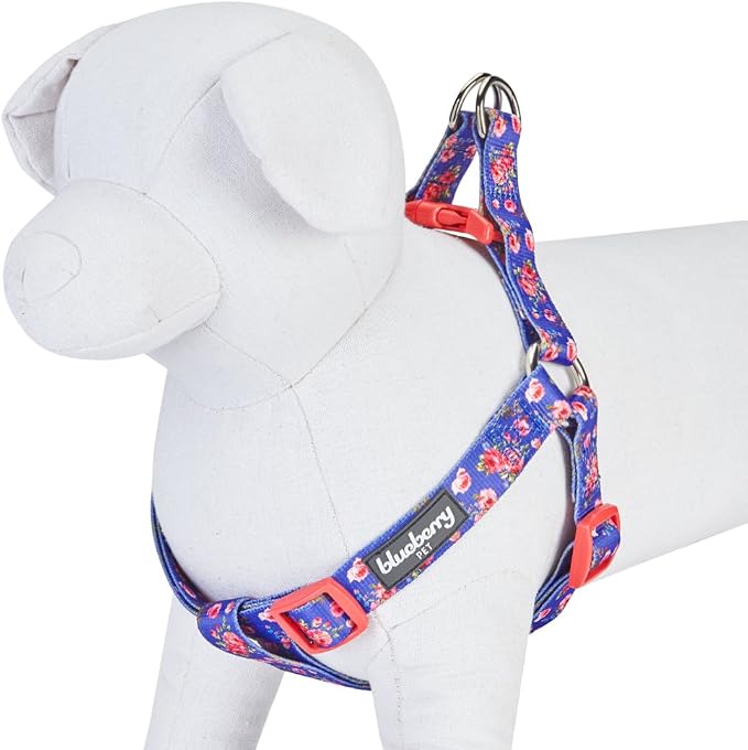 Blueberry Pet 9 Patterns Step-in Spring Scent Inspired Rose Print Irish Blue Dog Harness, Chest Girth 16.5" - 21.5", Small, Adjustable Harnesses for Dogs
