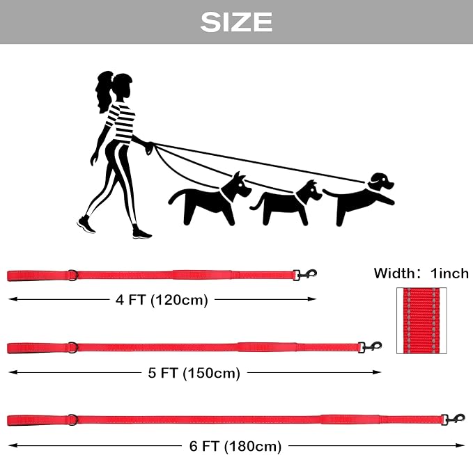 Joytale Dog Leash for Large Dogs that Pull, Double Handle, 5FT, Red | Traffic Handle for Control, Padded Handle Reduces Hand Strain, Reflective Stitching for Night Safety, Strong Nylon Webbing