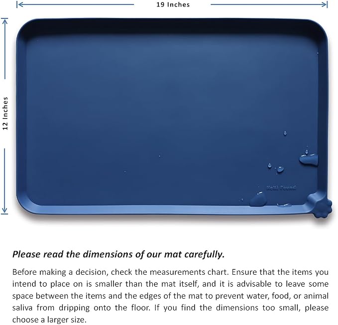 Hoki Found Silicone Pet Food Mats - Non Slip Dog Cat Bowl Placemats - Waterproof Dog Cat Food Mats - Suitable for Carpet - Indigo Ink