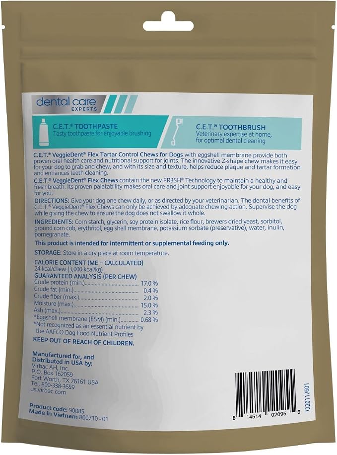 C.E.T. Veggiedent Fr3sh & Flex Plaque and Tartar Control Chew for Dogs, XS