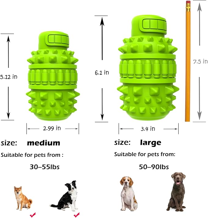 PIFFZEDO Natural Rubber Squeaky Dog Chew Toy for Medium Aggressive Chewers | Indestructible squeak toy, tough chew toy for power chewers, birthday gift, cleans tartar, green medium size