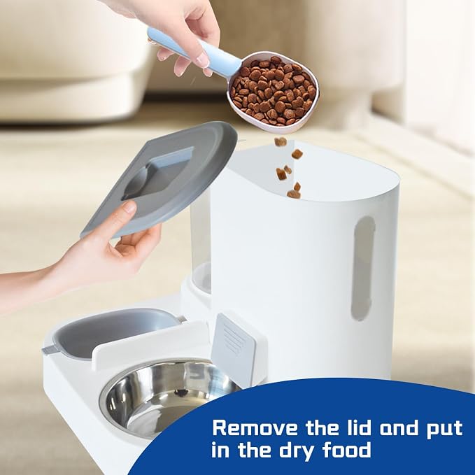 Automatic Cat Food and Water Dispenser Set 2 in 1, 2 in, Stainless Steel, Gray