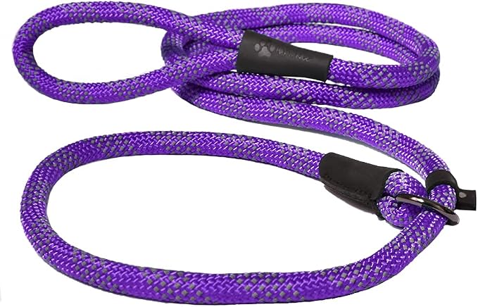 Max and Neo Rope Slip Lead Reflective 5 Foot - We Donate a Leash to a Dog Rescue for Every Leash Sold (5 FT x 1/3" Small Dog, Purple)