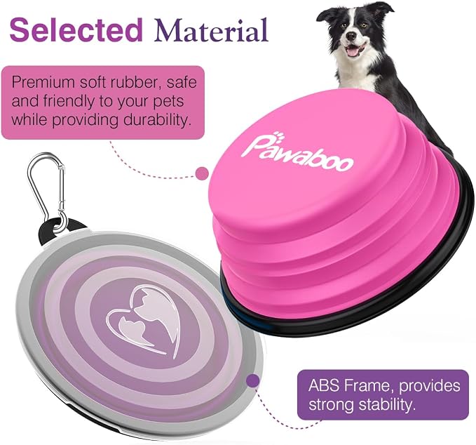 Pawaboo Collapsible Dog Bowls, 2 Pack, Pink + Purple