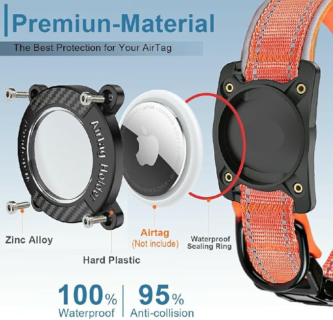 Upgrade Dog Collar with AirTag Holder, IP68 Waterproof, Orange, L | 1000D Nylon, Reflective Stitching for Night Visibility, Adjustable Soft Padded, Ultra-Durable, for Small Medium Large Dogs