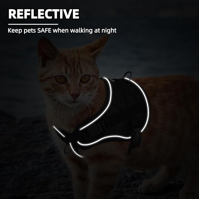 PUPTECK Cat Harness and Leash Set Escape Proof, Adjustable Reflective Kitten Jacket Easy Control, Pet Vest Harness for Cats Small Dogs Puppies Walking and Travel