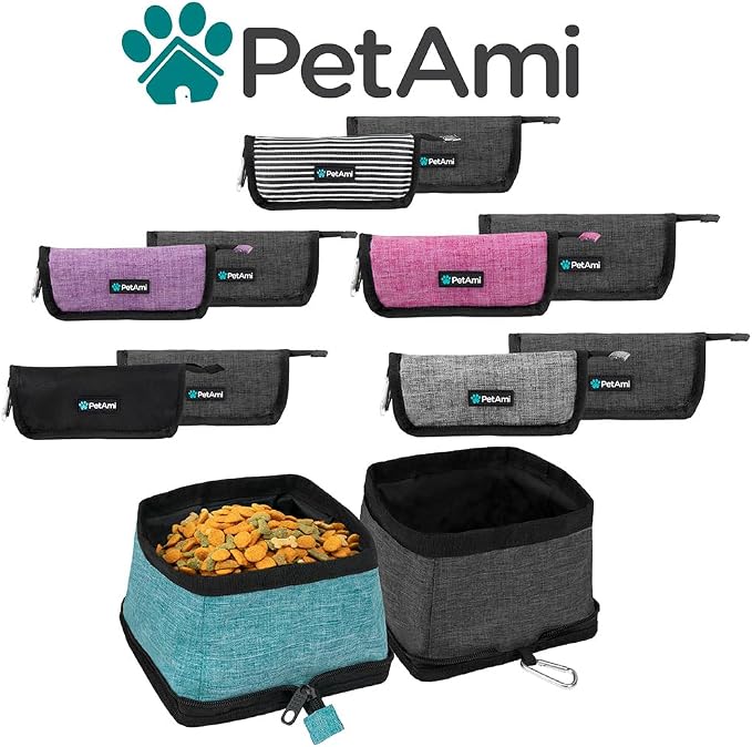 PetAmi Collapsible Dog Bowls, 2 Pack, Travel Set, Pink