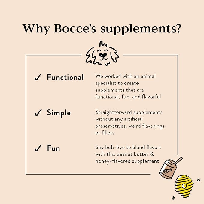 Bocce's Bakery Hip & Joint Supplement Chews, PB & Honey Flavor (60 ct) | Supports Healthy Joints for Dogs - Made in The USA with Glucosamine, MSM, and Chondroitin