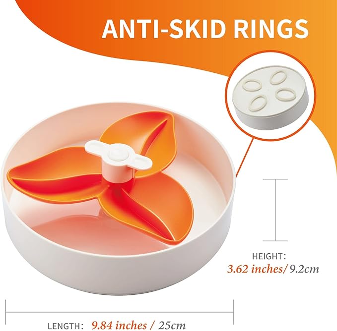 PetDreamHouse Spin Interactive Slow Feeder Bowl for Dogs - Bougainvillea Orange - Skill Level: Easy - Fun and Healthy Feeding with Movable, Adjustable Center Puzzle Piece for All Dogs and Food Types