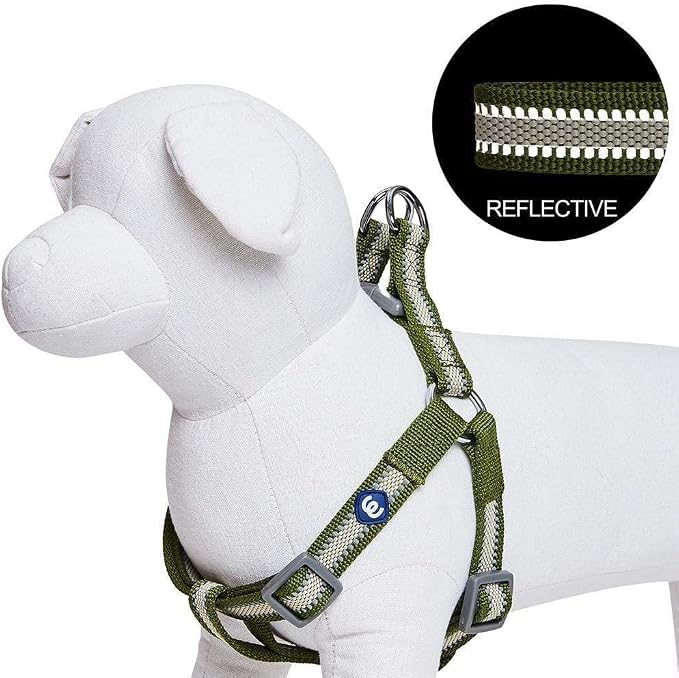 Blueberry Pet Essentials Step-in Reflective Back to Basics Dog Harness, Dark Olive, Chest Girth 16.5" - 21.5", Small, Adjustable Harnesses for Dogs