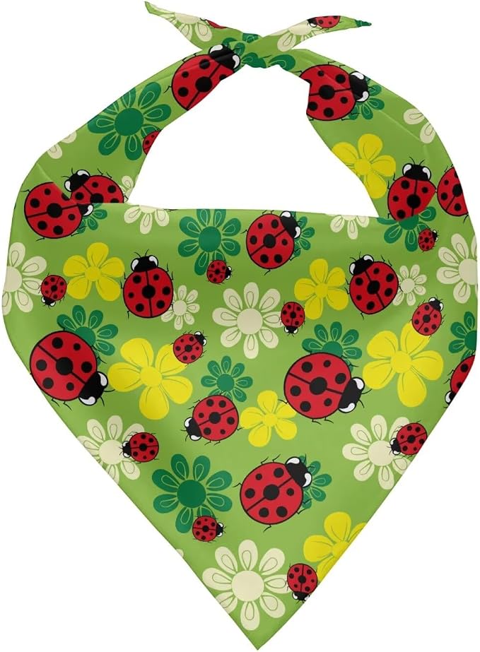 Forchrinse Red Ladybird Flower Dog Bandanas Triangle Dog Bib Scarf Costume Pet Bandana Dogs, Medium, Polyester, Red