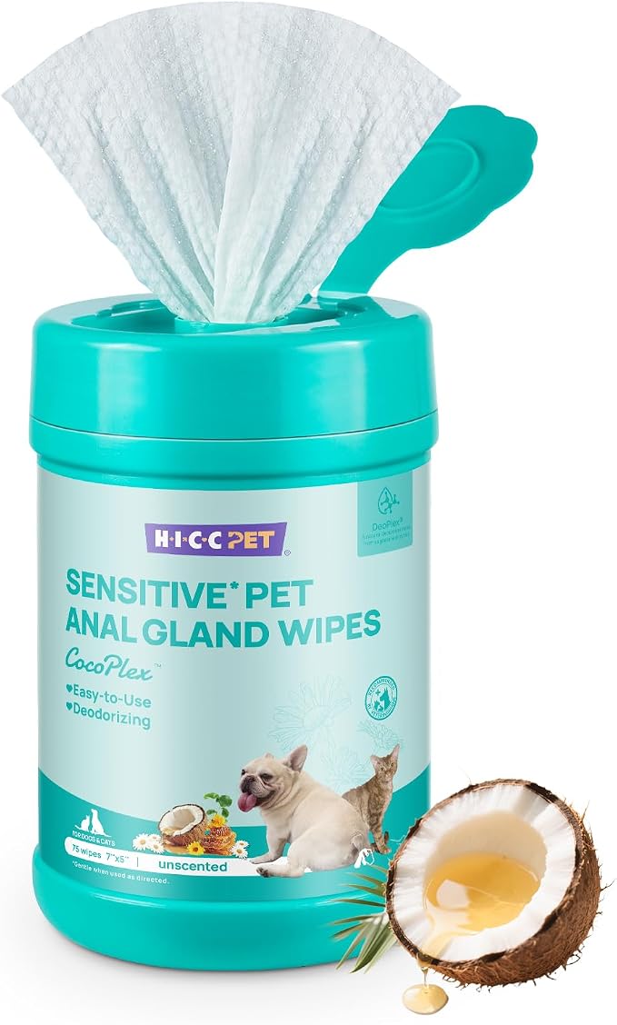 HICC PET Dog Wipes Cleansing Deodorizing, Nourishes Fur & Eliminates Odors, Pet Cat Cleaning Wipes for Paws and Butt - 75ct