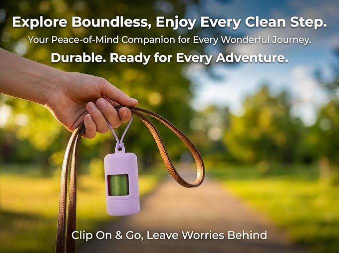 QMEAKMONY Dog Poop Bag Holder for Leashes Compact and Lightweight Poop Bag Dispenser Dog Waste Holder Easy Replacement and Cleaning (Purple)