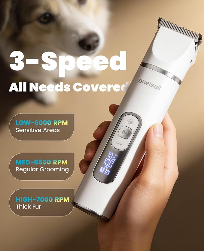 oneisall 4-in-1 Dog Grooming Kit with LCD Display - White