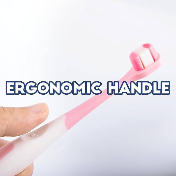 Small Dog Toothbrush, Puppy & Cat Tooth Brushing Kit, Ultra Soft Head Teeth Brush for Kitten & Tiny to Medium Pet, Doggy Toothbrushes Deep Dental Clean, 1 PCS, Pink