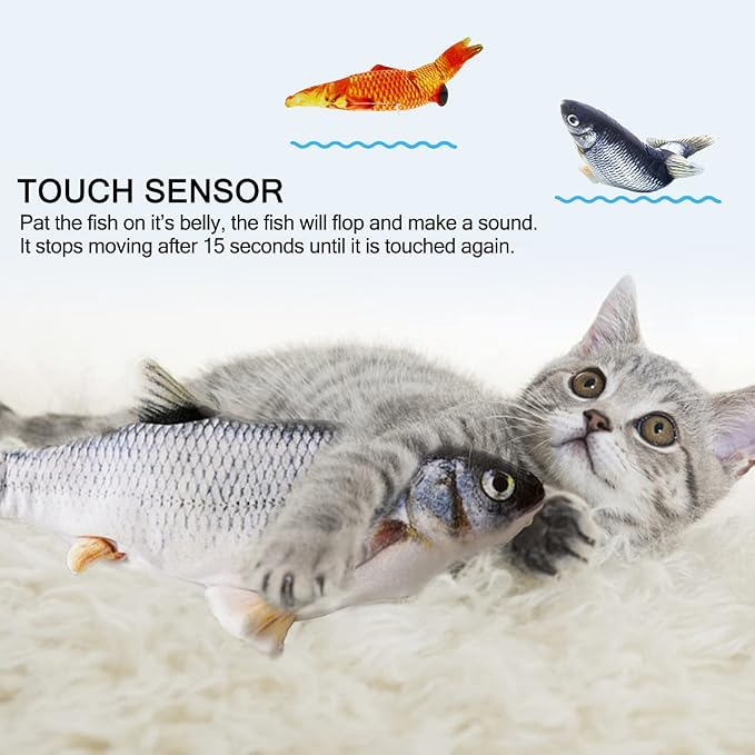 Tocirelo Cat Toys Interactive Flopping Fish with Catnip, Kitten Kicker Toy | 2Pack Interactive Motion Activated Cat Toys for Indoor Cats Self Play, 11" Automatic Floppy Fish Bored Kitty Enrichment