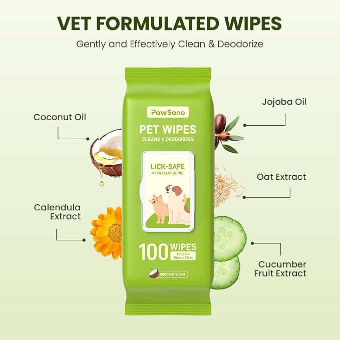 Hypoallergenic Pet Wipes for Dogs & Cats, Coconut Scented, 100 Count