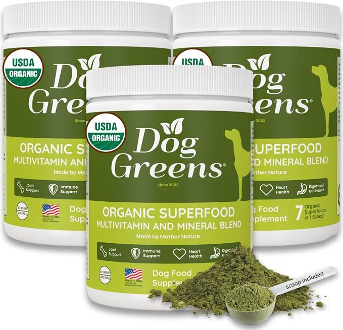 Superfood Supplement for Dogs (12 oz) Organic Human-Grade Ingredients, Vitamins, Minerals, Antioxidants and Fibre Rich for Optimal Digestion, Shiny Coat and Better Health (3 Pack)