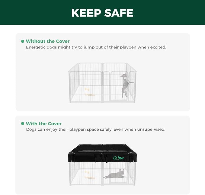 FXW Homeplus Unleashed Indoor Dog Playpen - Stress-Free and Safe Play, Heavy Duty 24 Inch 8 Panels with Playpen Cover for Puppy and Small Dogs, Black│Patented