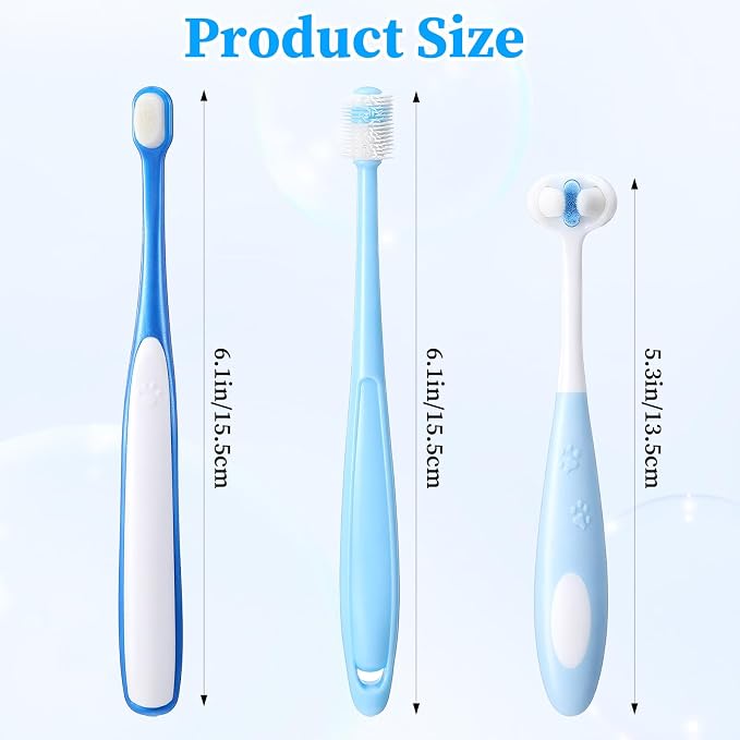 Tucnoeu 3 Pcs Small Dog Toothbrush Kit: Silicone 360 Pet Tooth Brushes for Dogs Cat, 3-Sided Dog Toothbrush Set of 3 Different Shapes PP+Nylon