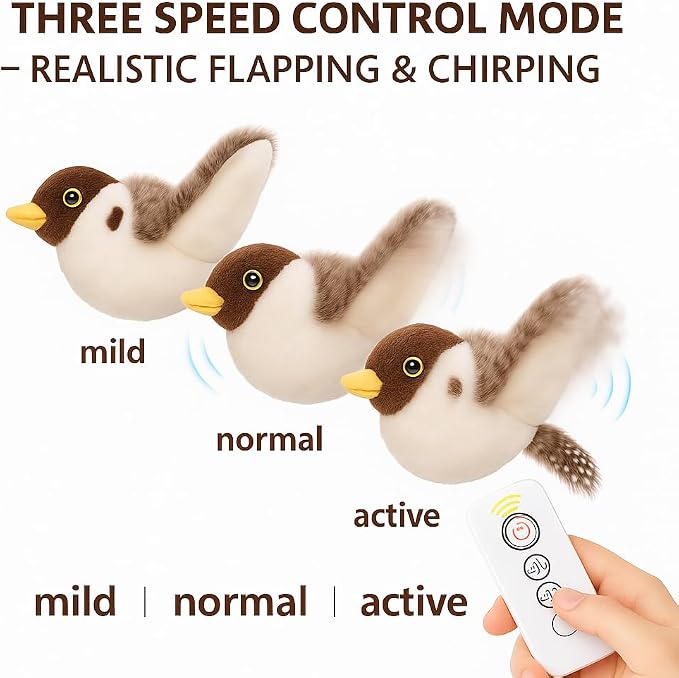 Flying Bird Cat Toy – Remote Control, Flapping Wings & Chirping Sound (Not Flying), USB Rechargeable Motion Toy for Indoor Cats
