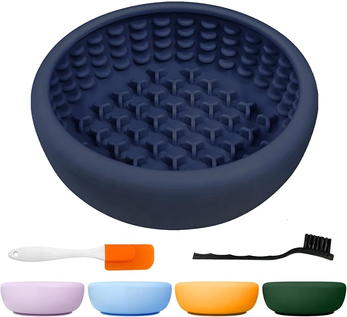 Dog Licking Bowl,Slow Feeder Dog Freeze Bowl, Anxiety Relief Treat Dispenser, Silicone Anti-chocking Pet Dish, Non-Slip Interactive Entertainment Puzzle Toy for Small & Medium-Dark Blue