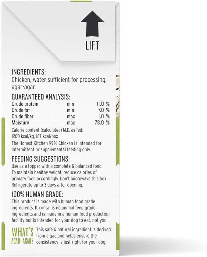 The Honest Kitchen Human Grade Grain Free Meal Booster: 99% Chicken (12 pack), 5.5 oz