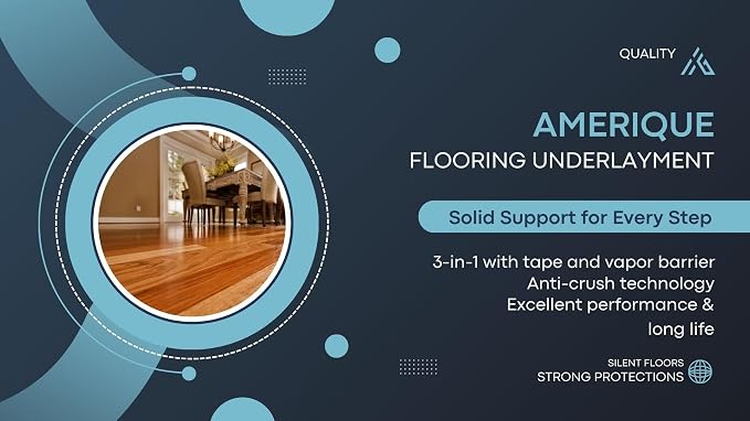 AMERIQUE 200SQFT Super Quiet Felt Underlayment Heavy Duty 3mm Padding with Vapor Barrier & Tape, Royal Blue, Pk of 2, 100SQFT Per Roll