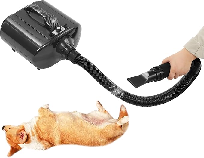 High Velocity Dog Dryer - 3600W Dual Motor Pet Grooming Blower with Adjustable Airspeed (98.43-229.66 ft/s) & Temperature (77-149℉), Includes 2 Nozzles, Black