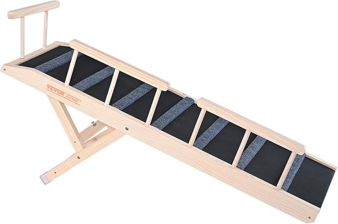 VEVOR Dog Ramp, Folding Pet Ramp for Bed, Adjustable Dog Ramp for Small, Large, Old Dogs & Cats, Wooden Pet Ramp with 47.2" Long Ramp, Adjustable from 13.8" to 27.6", Suitable for Couch, Sofa, Car