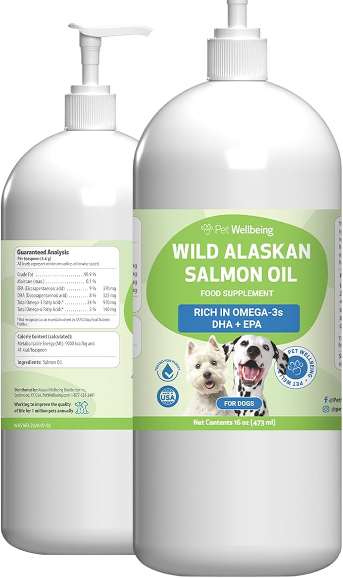 Pet Wellbeing Wild Alaskan Salmon Oil for Dogs - Skin & Coat, 16 fl oz