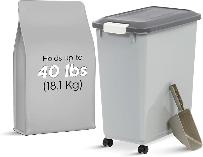IRIS USA Dog Food Storage Container, Up to 40 lbs, Gray/Dark Gray