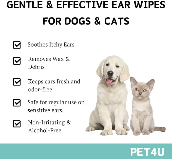 Gentle Ear Wipes for Dogs and Cats, 120 Wipes