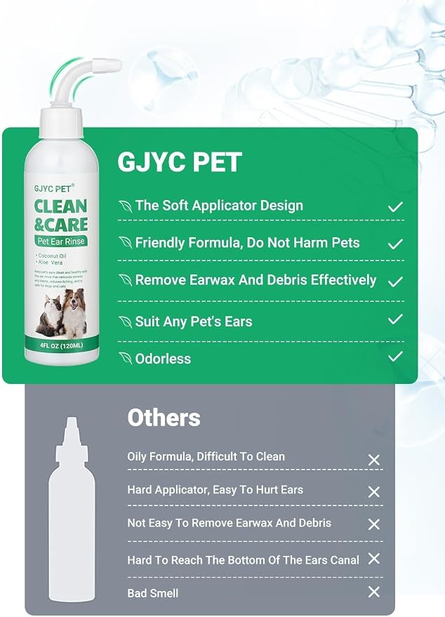 Ear Cleaner for Dogs and Cats with Flexible Long Tube, 4 oz