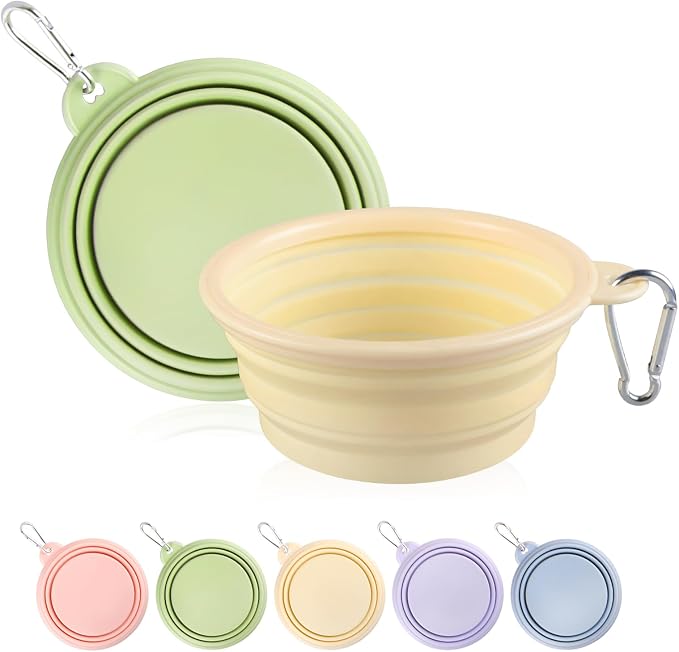 Collapsible Dog Bowls, 2 Pack, Macaron Yellow & Green