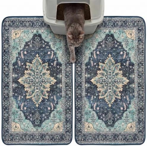 Hompet Cat Litter Mat 2 Pack, 18x28 Machine Washable Trapping Mats for Cats, Super Absorbent & Urine-Proof Cat Litter Box Mat for Floor, Waterproof & Non Slip Kitty Litter Rug
