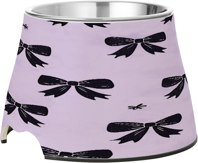 Blueangle Elevated Dog Bowls with Stainless Steel - Non-Slip 2.3 Cup High Capacity Pet Dish for Spinal Health & Black Bows Design（279）