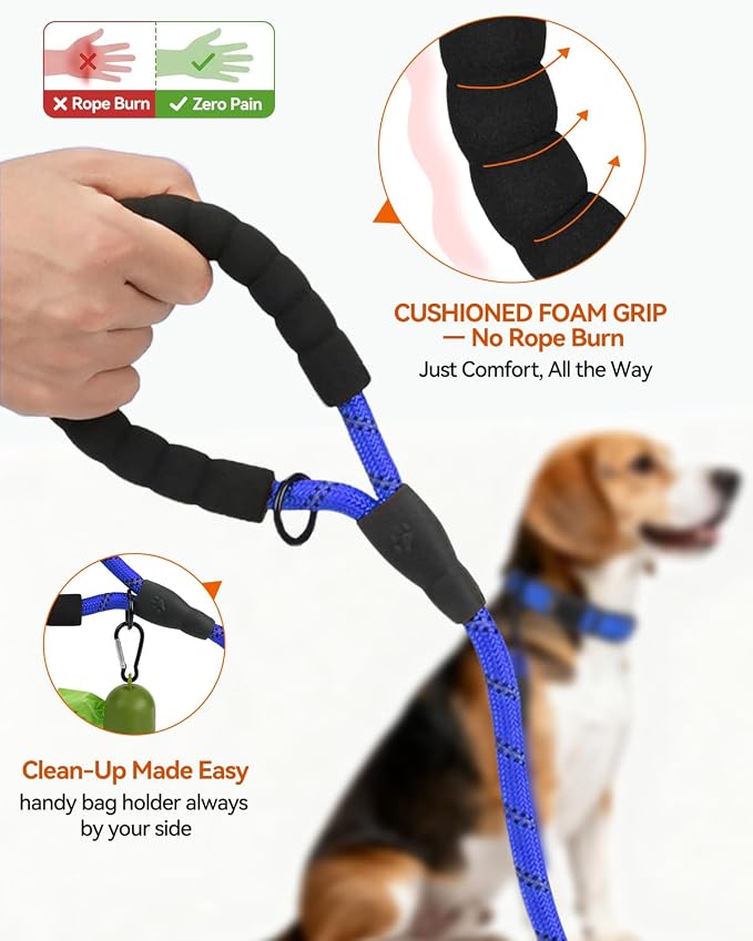 Joytale Rope Dog Leash for Small Dogs, Padded Handle, 6FT, Navy Blue | Reinforced Nylon Webbing, Comfort Grip Eases Hand Strain, Swivel Clip Prevents Tangles, Visible at Night, for Outdoor Walks