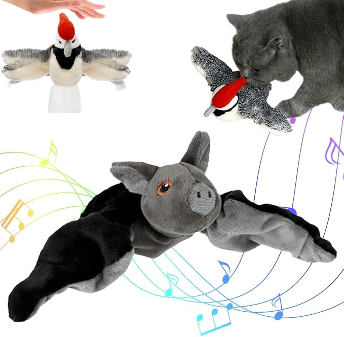 BAUFIX 2026 New Funny Flapping Bird Cat Toy, Flying Bat Toy for Dogs, Cute Motion-Activated Bird Toy with Flapping Wings for Indoor Pets (Fat Bat)