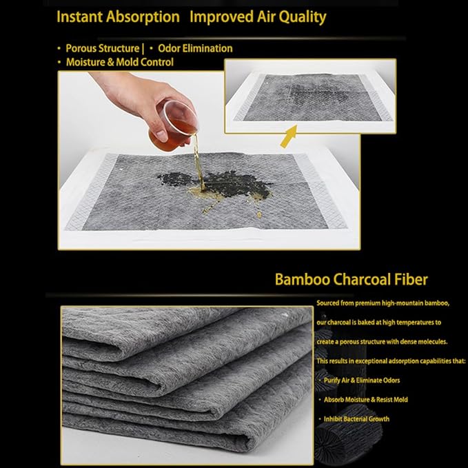 Puppy Training Pads with Bamboo Charcoal, 23"x23" Super Absorbent & Odor Control, Leak-Proof 5-Layer Quick-Dry Liner for Dogs (40 Count) L