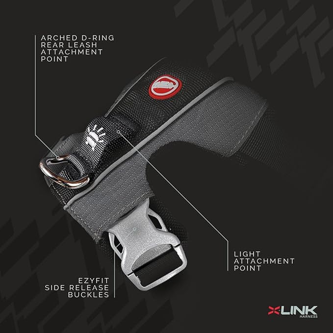 EzyDog X-Link Dog Harness, No Pull Design with Front D-Ring - X-Large, Red | Soft Padded Chest Panel, Adjustable, Fits Small or Large Dogs, Accessory Loop, 2 Leash Attachment Points, Reflective Trim,