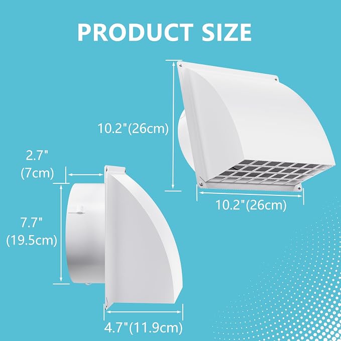 HG Power 8 Inch Wall Vent Cover with Removable Screen, White