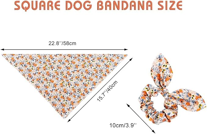 E-Clover Floral Dog Bandanas Girl Matching Dog Bandana and Scrunchie Small, Small-set of 1, Small