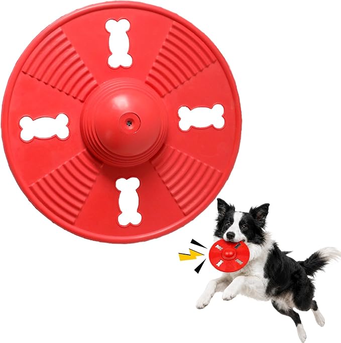 Deeow Squeaky Natural Rubber Dog Flying Disc/Frisbee/Flyer-6.5'' Spaceship | Water-float Natural Rubber Dog Frisbee for Outdoor, Spaceship Shaped 6.5'' Squeaky Interactive Fetch Toy for Anxiety Relief