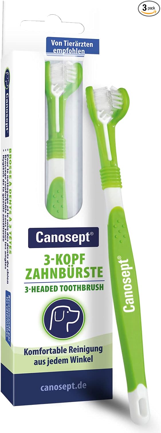 Canosept 3-Headed Dog Toothbrush - Dog Breath freshener - Dog Toothbrush Dog Teeth Cleaning Products - Plaque Remover for Dogs Teeth - Plaque Off for Dogs
