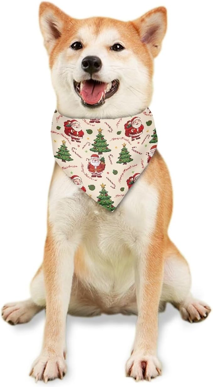 Jeiento Christmas Dog Bandanas Merry Christmas Santa Claus Tree Scarf Pets Bibs Triangle Scarf, Small, Polyester